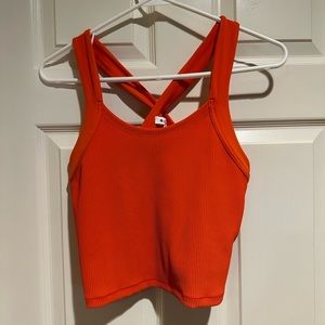 Athleta ribbed cropped cross-back orange tank top size small